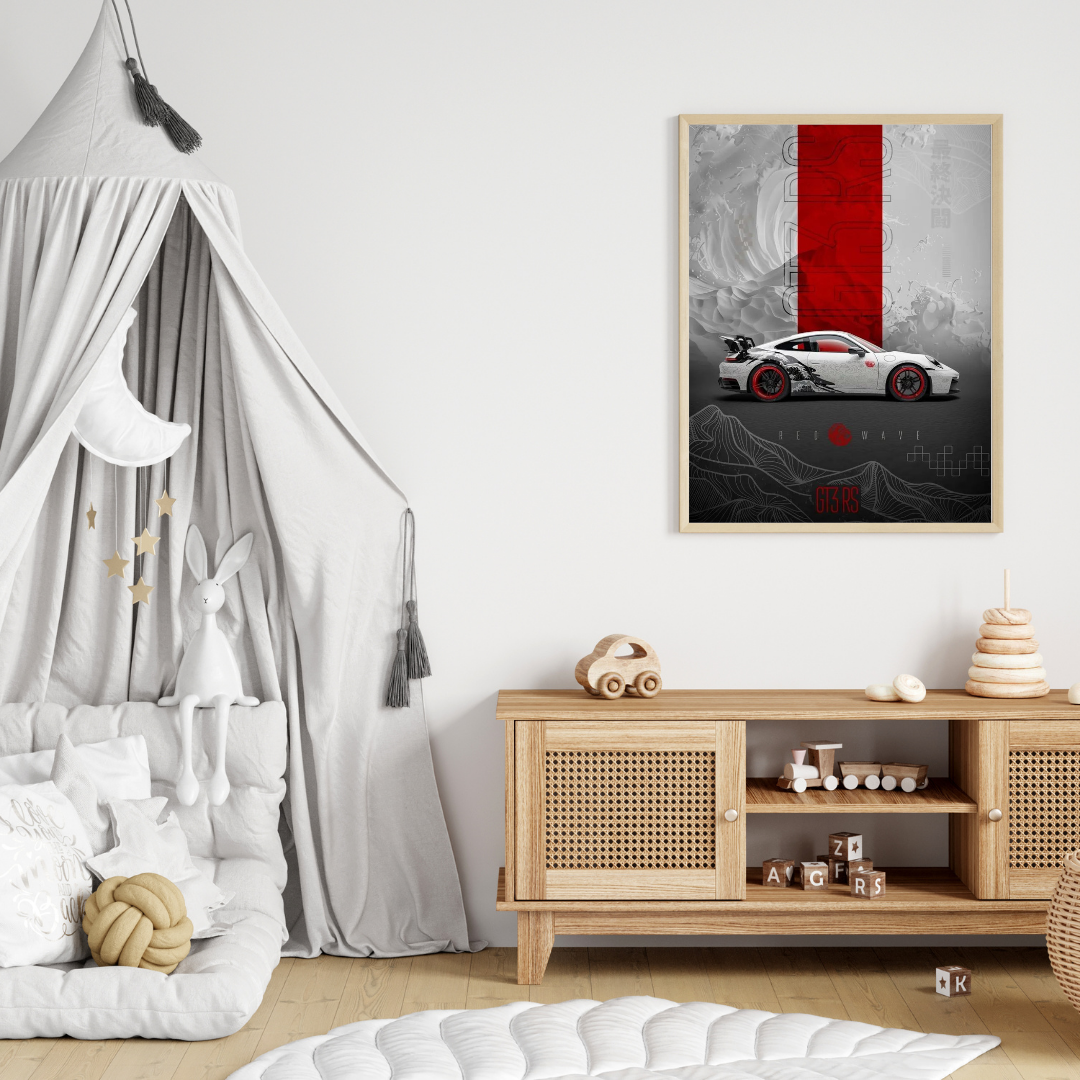 Red Wave GT3 RS – Framed Modern Car Art Print