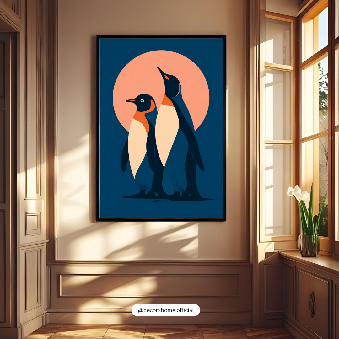 Penguin Wall Art Poster – Minimalist Animal Illustration | Modern Aesthetic Canvas Print (Framed)