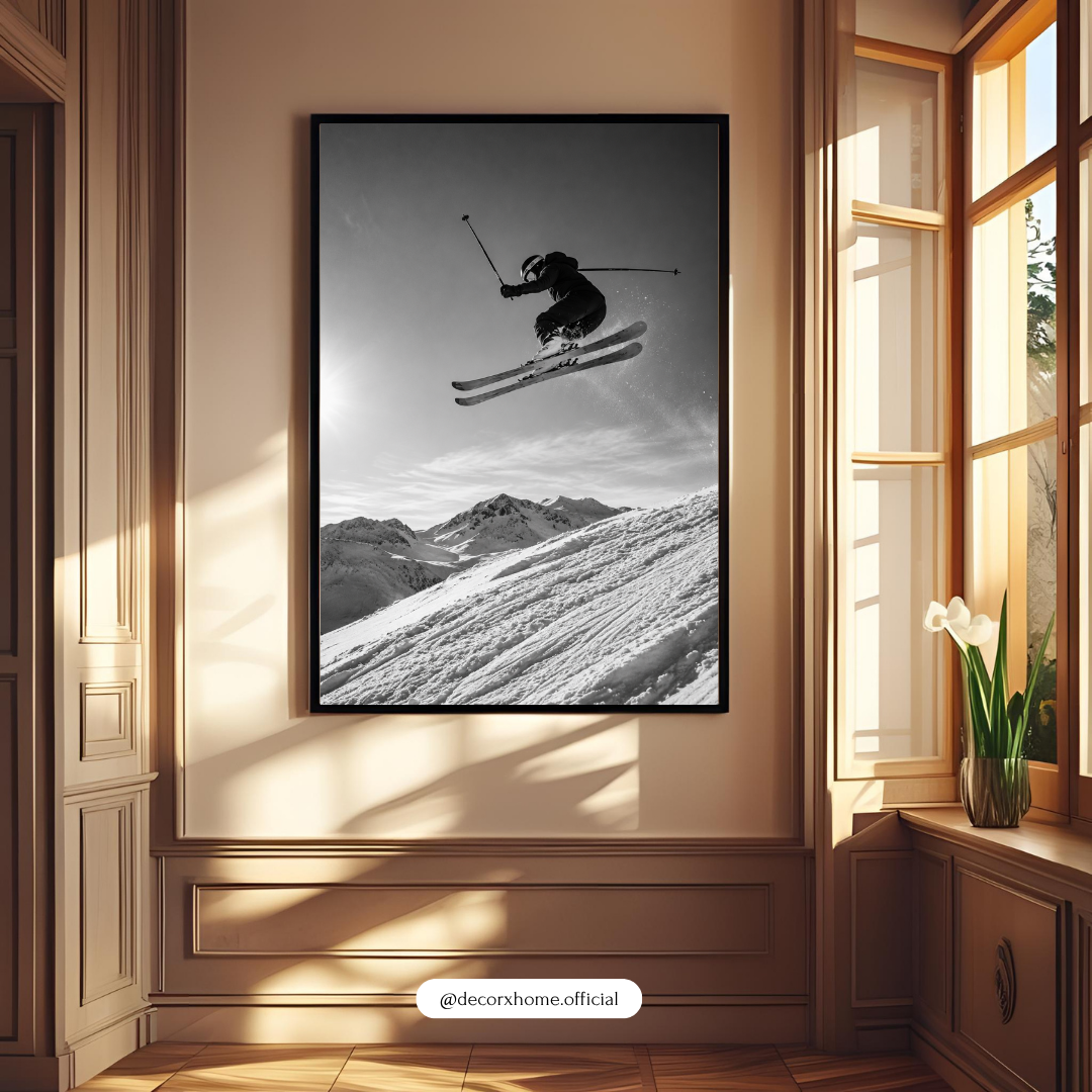 Black & White Skiing Poster – Extreme Winter Sports & Mountain Adventure Wall Art | Decorexhome