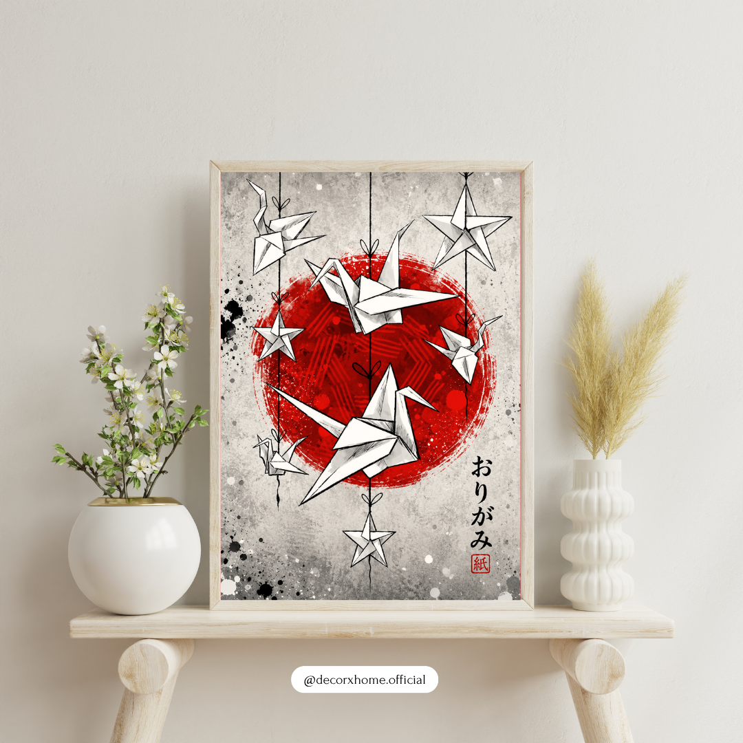 Japanese Origami Crane Wall Art Poster | Modern Zen & Minimalist Japanese Decor