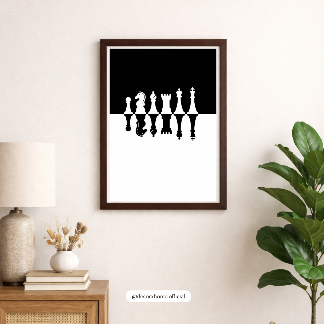 Minimal Chess Pieces Wall Art Poster – Modern Black & White Home Décor by Decorxhome