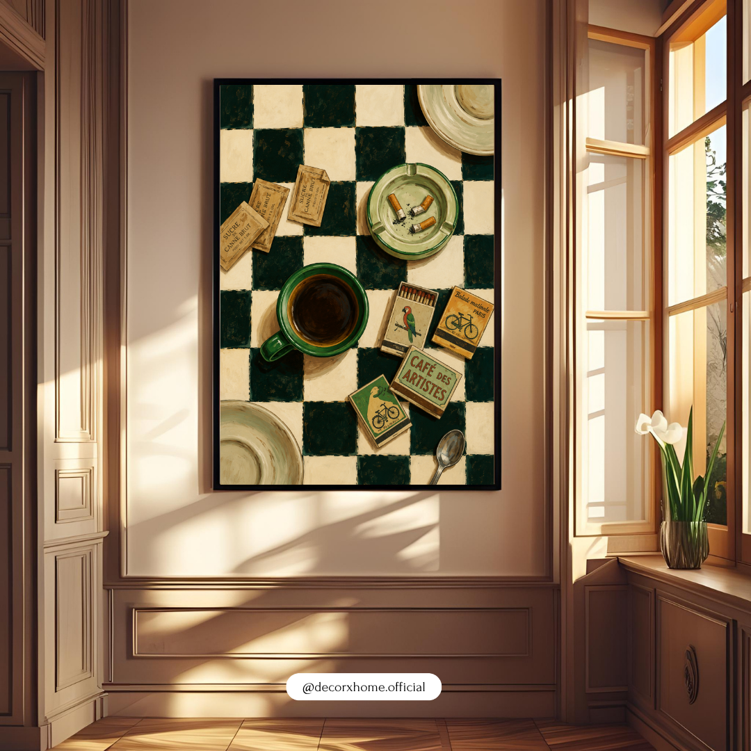 Vintage Café Checkerboard Coffee Wall Art