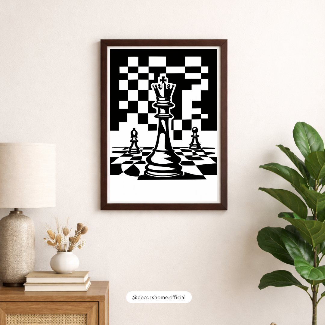 King Chess Wall Art Poster – Modern Black & White Statement Décor by Decorxhome