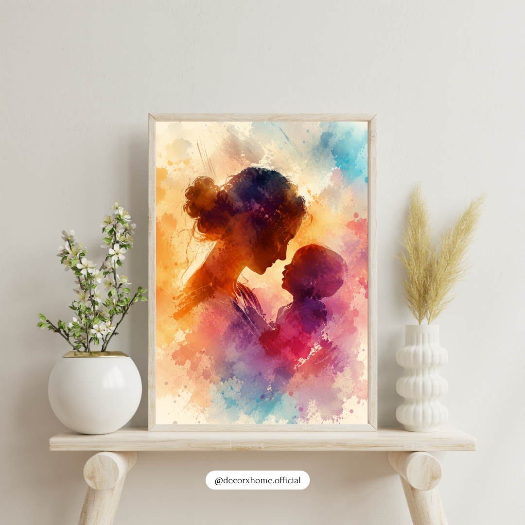 Mother & Child Watercolor Wall Art Poster | Heartwarming Family Love Decor