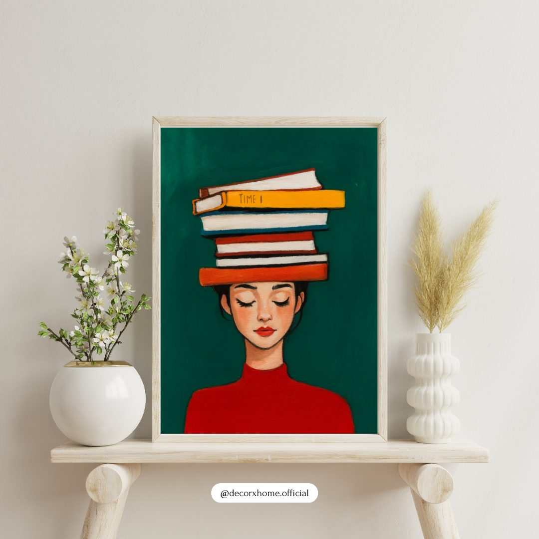 Book Lover Girl Poster – Cozy Minimal Illustrative Wall Art