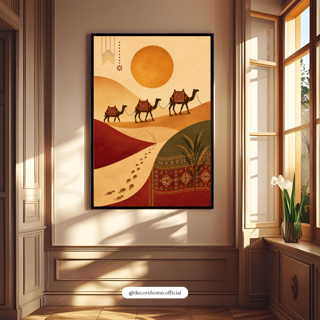 Desert Camel Caravan Wall Art Poster | Boho Desert Landscape Aesthetic – Decorxhome
