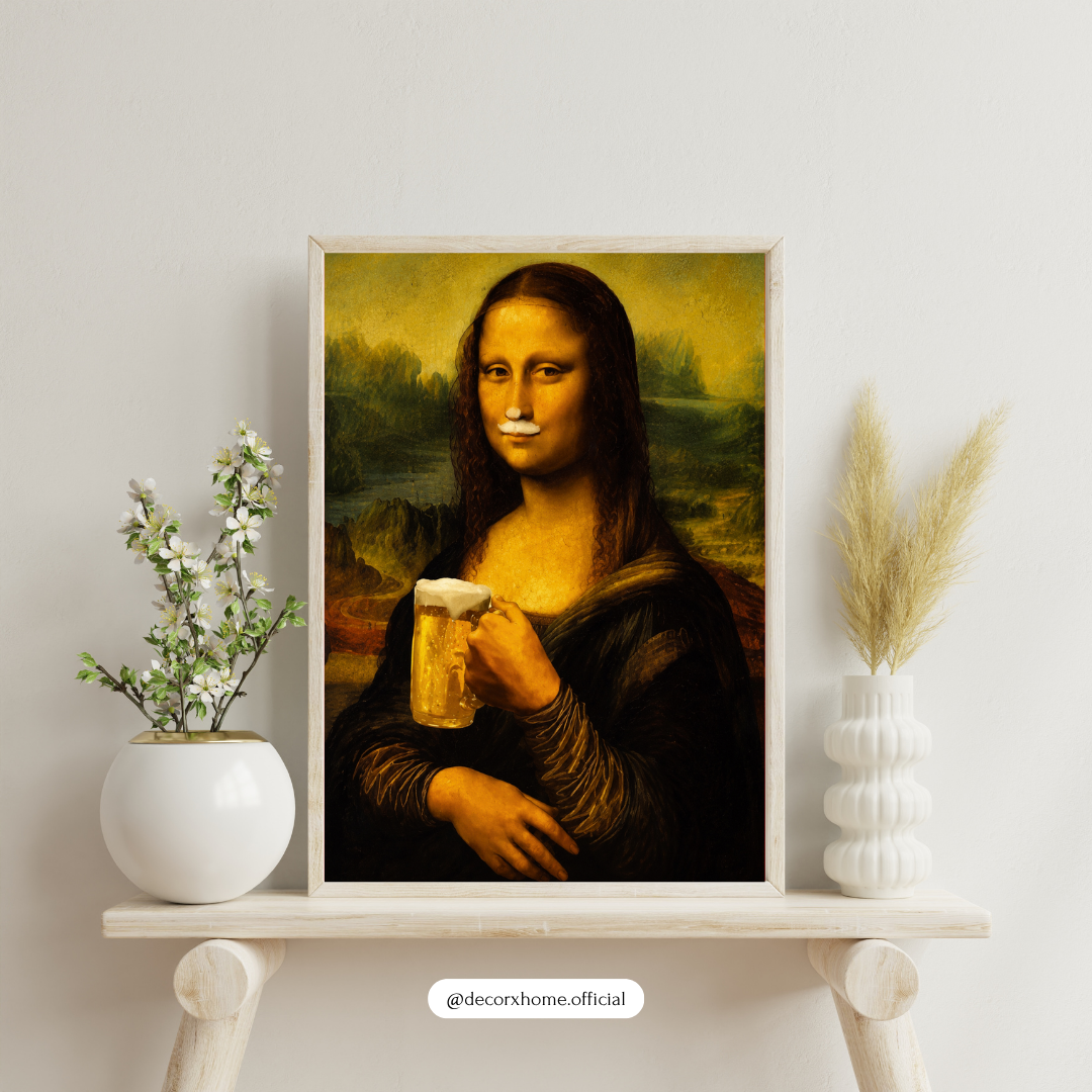 Funny Mona Lisa Beer Wall Art Poster | Humorous Renaissance Pop Culture Decor