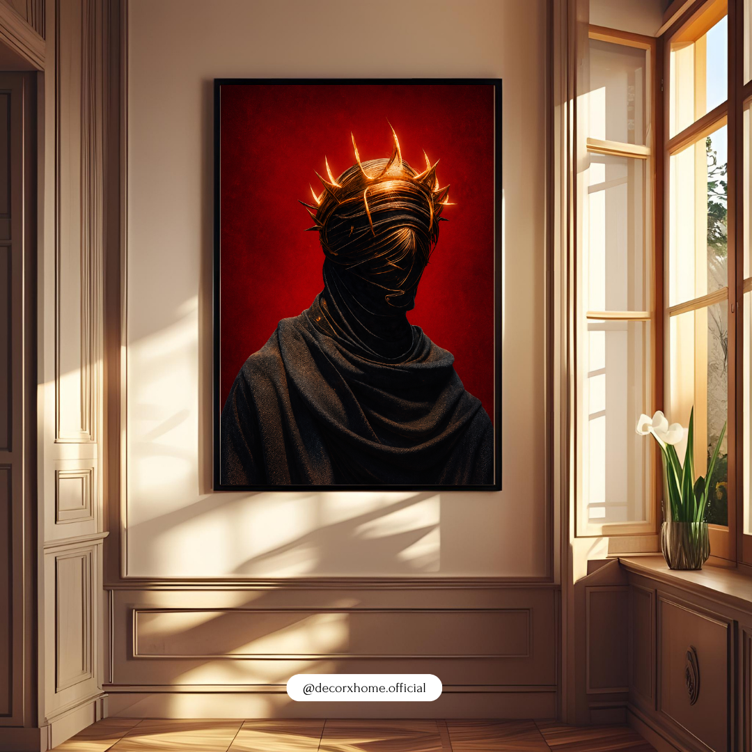 Dark Crown Abstract Warrior Wall Art – Black & Gold Gothic Poster