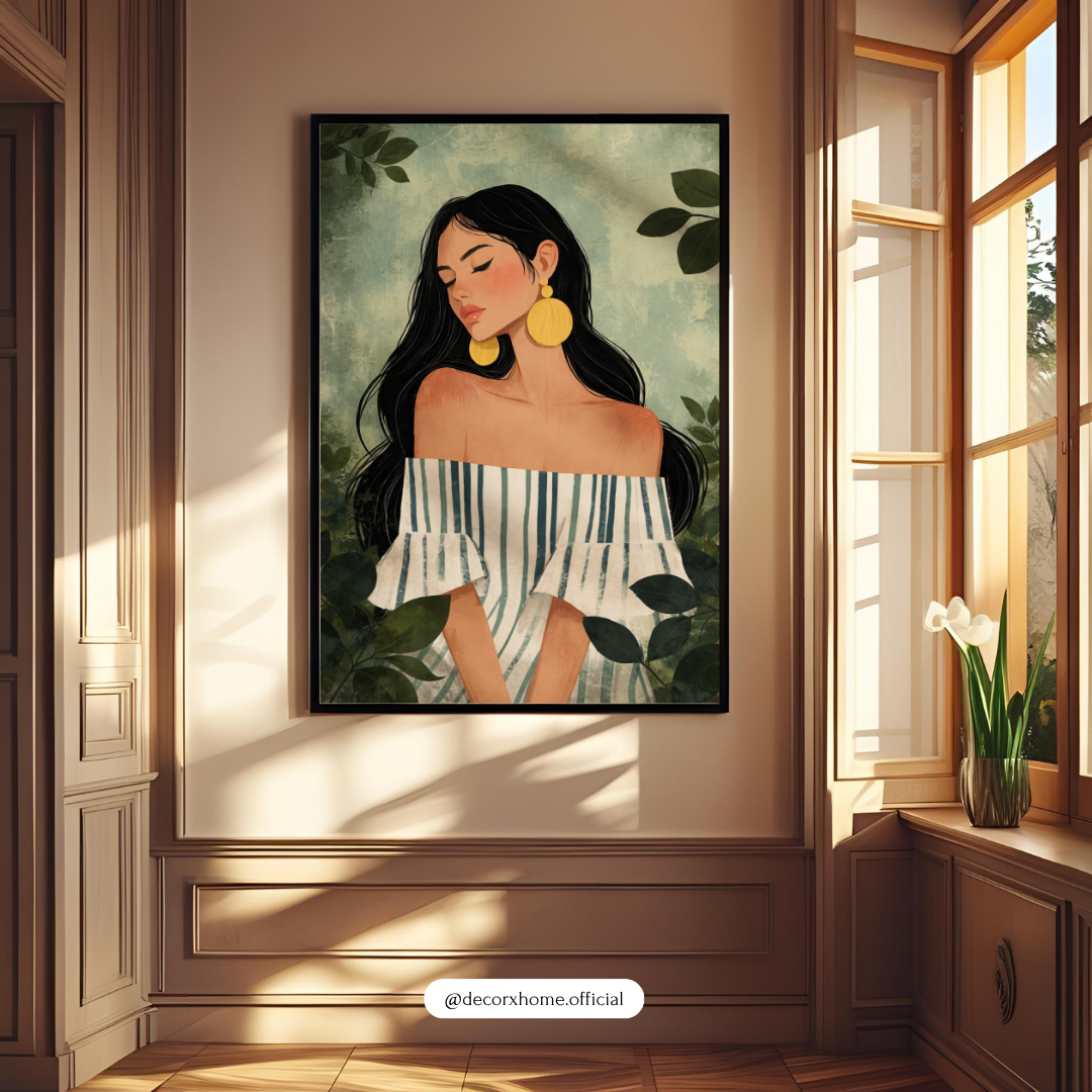Elegant Woman Portrait Wall Art | Boho Feminine Illustration Poster | Decorxhome