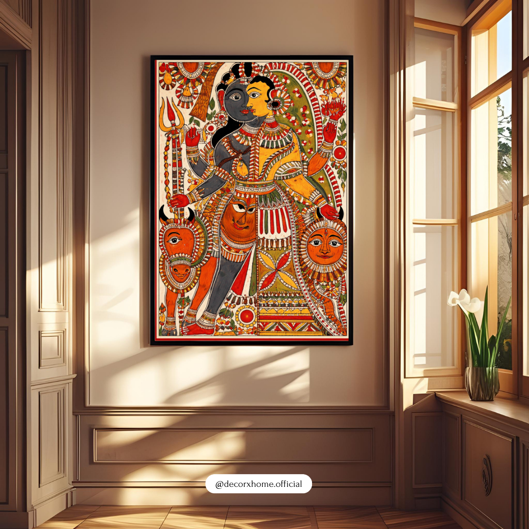Traditional Durga Madhubani Wall Art Poster – Indian Folk Mythology Painting | Decorxhome