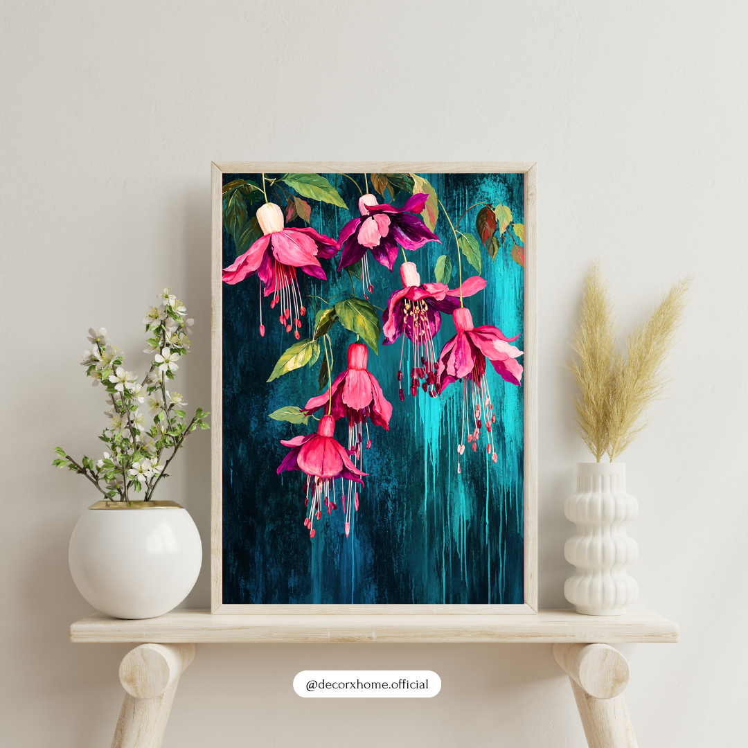 Pink Fuchsia Flowers Botanical Poster | Elegant Floral Wall Art Print by DecorxHome