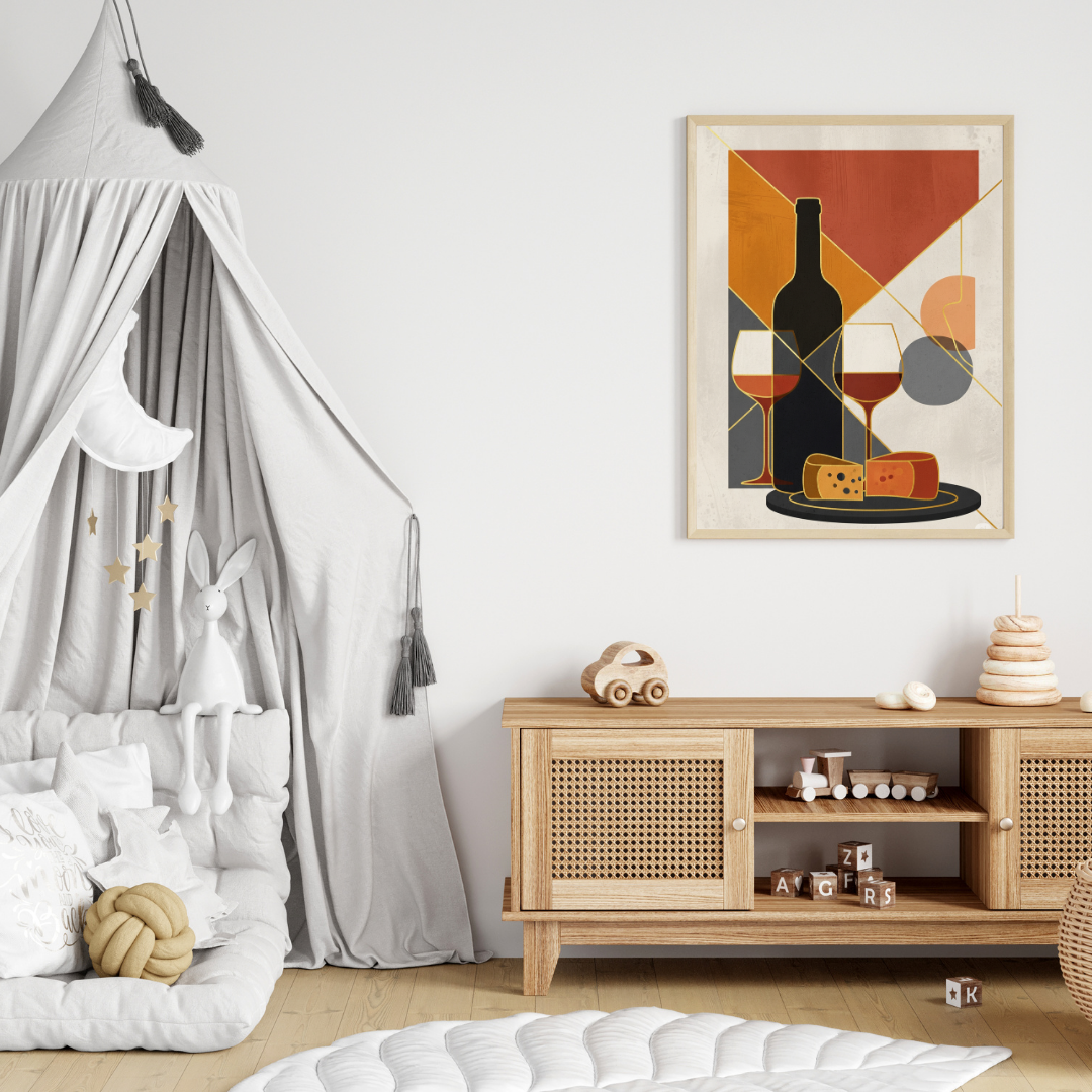 Modern Wine & Cheese Wall Poster – Geometric Kitchen & Restaurant Art