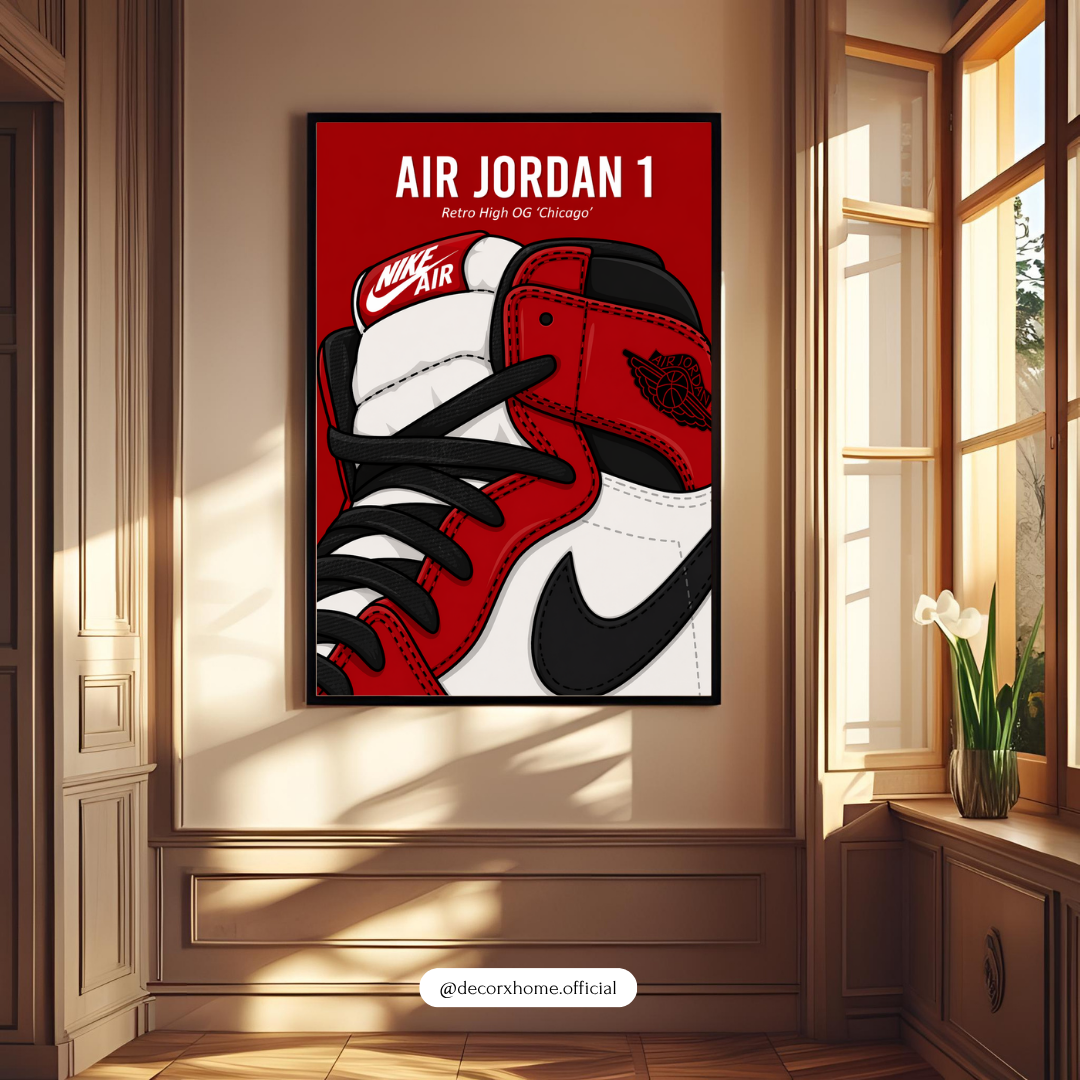 Red Sneaker Wall Art Poster – Streetwear Aesthetic Canvas Print | Hype Style Room Decor (Framed)