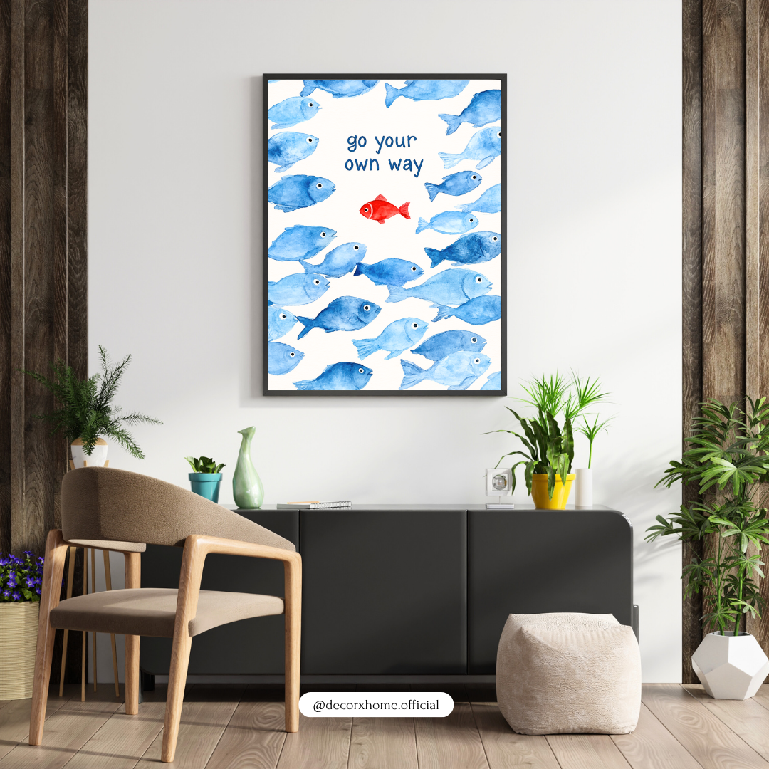 Go Your Own Way Motivational Fish Poster | Minimalist Inspirational Wall Art by DecorxHome Product Description