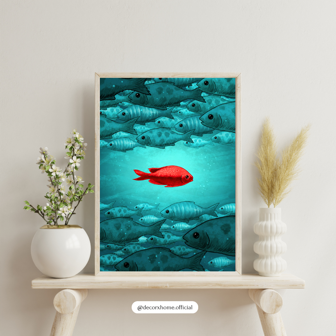 The Red Fish Poster | Stand Out Motivational Wall Art | Unique Leadership Decor by DecorxHome