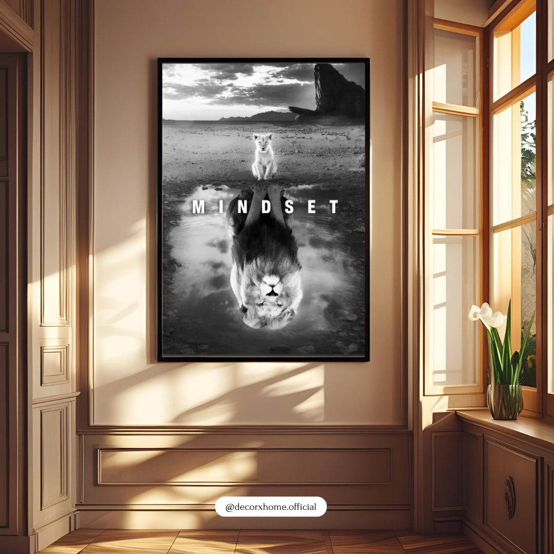 Mindset Lion Reflection Poster – Powerful Motivation Wall Art | Decorxhome