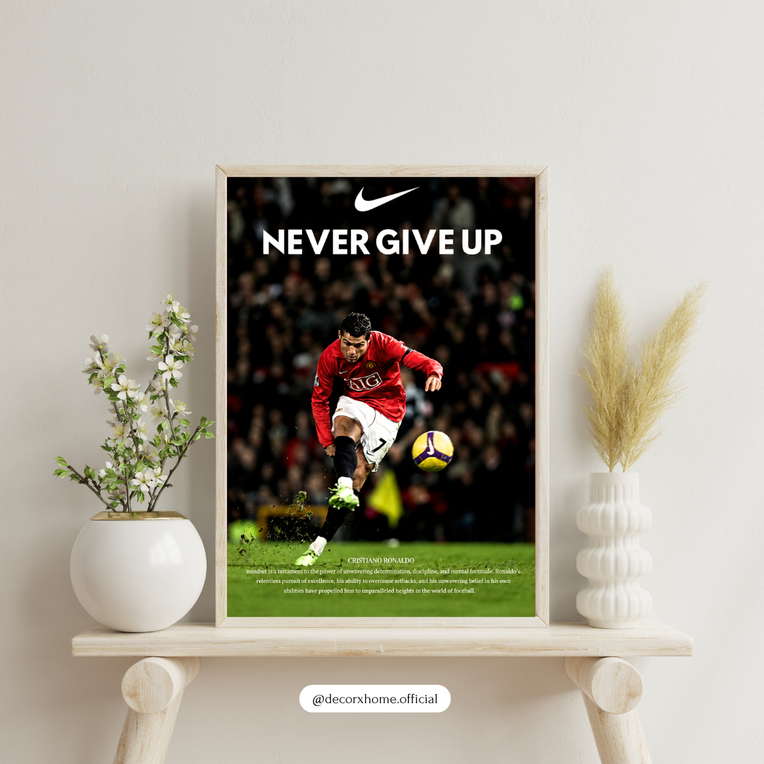 Never Give Up Motivational Football Poster | Inspirational Sports Wall Art | DecorxHome