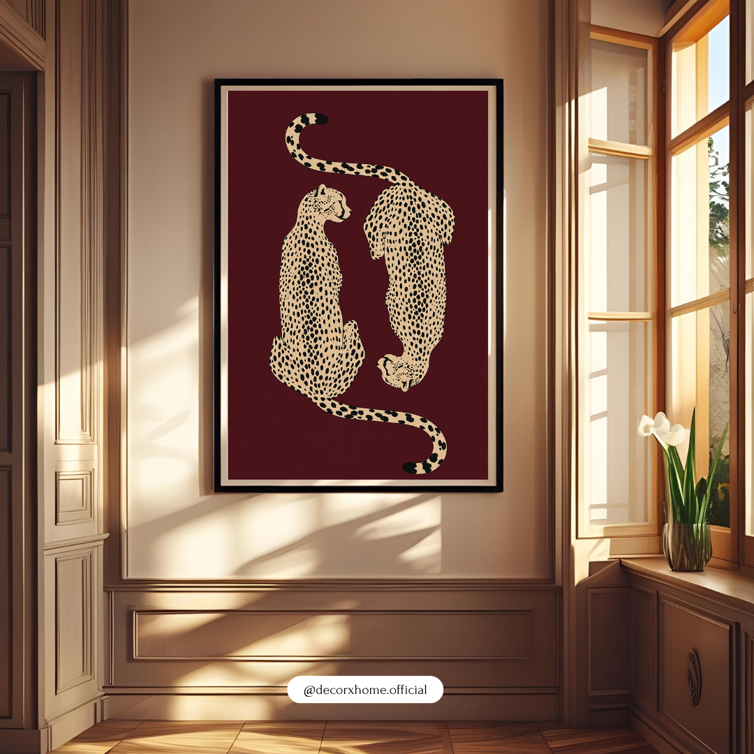 Cheetah Couple Wall Art – Minimalist Leopard Print Animal Poster