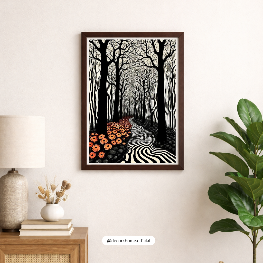 Surreal Forest Path Wall Art Poster – Modern Black & White Nature Décor by Decorxhome