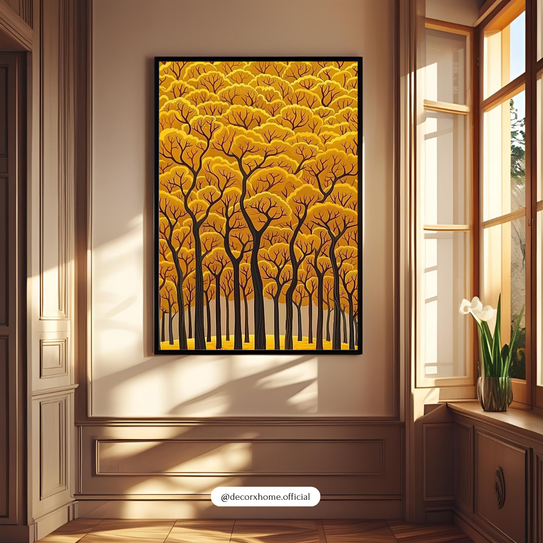 Golden Autumn Forest Wall Art Poster – Modern Nature Landscape Illustration | Decorxhome