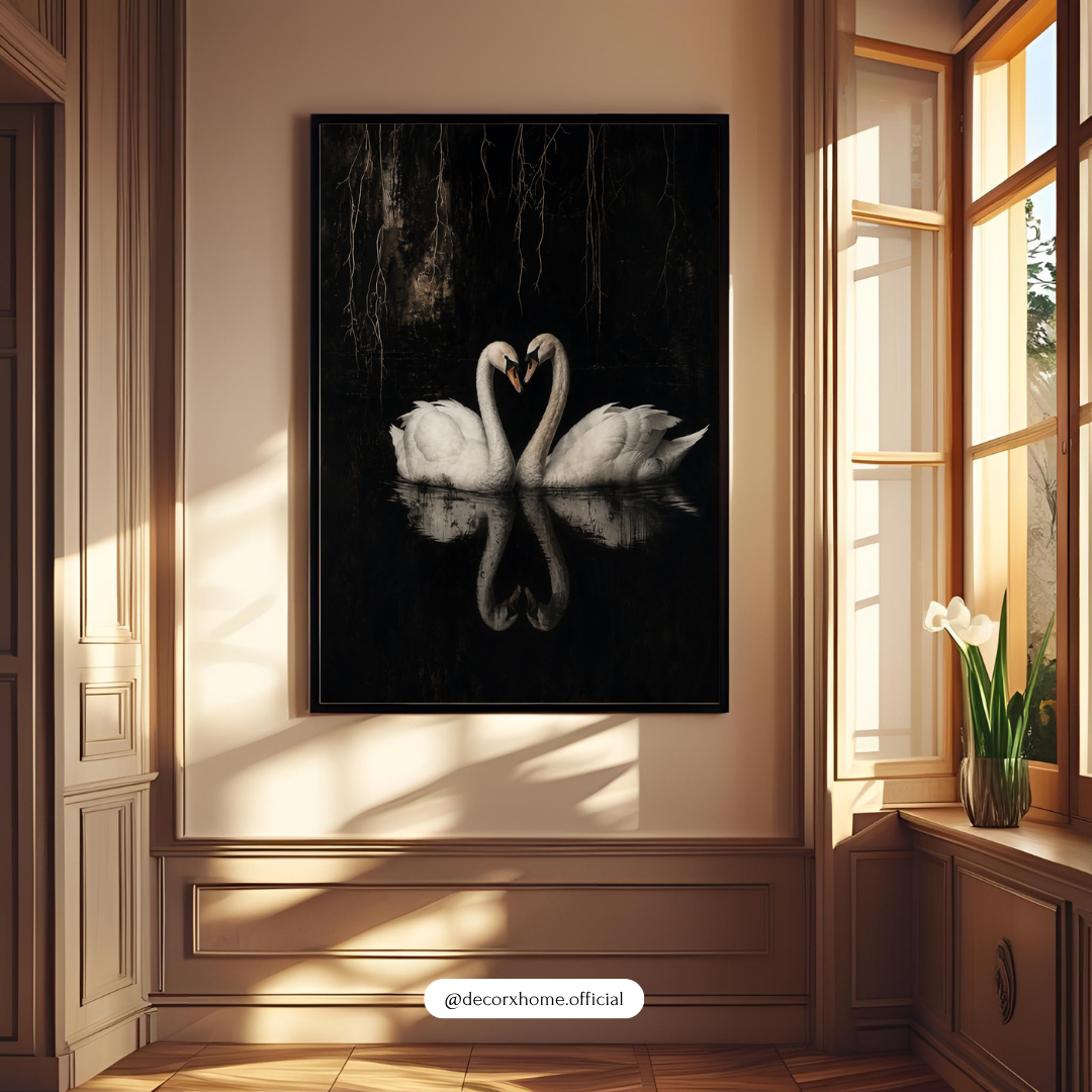 Eternal Swans – Romantic Dark Aesthetic Wall Art Poster | DecorxHome