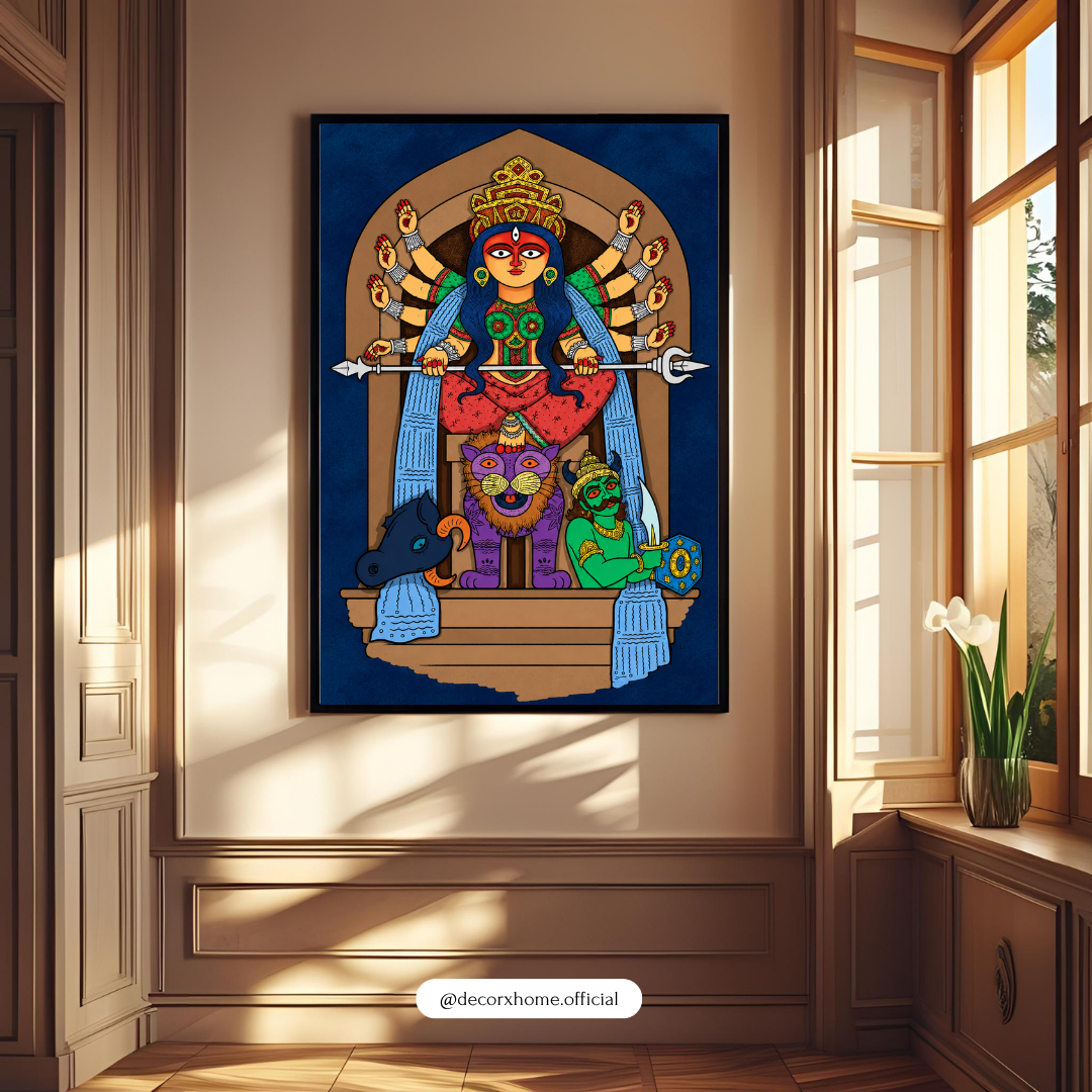 Goddess Durga Traditional Indian Wall Art | Maa Durga Devotional Poster | Hindu Goddess Artwork | Decorxhome