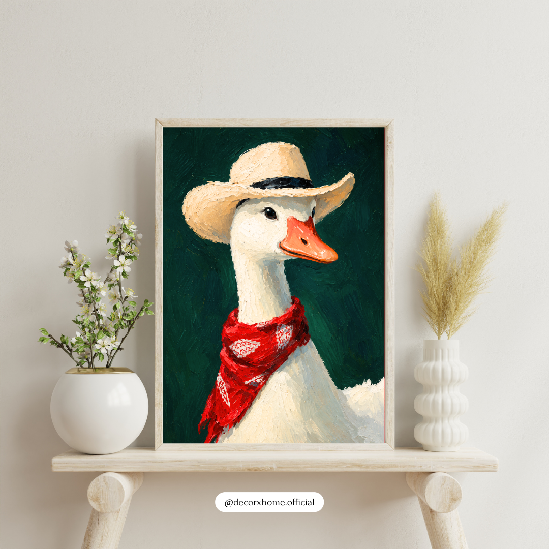 Cowboy Goose Wall Poster | Whimsical Animal Art by DecorxHome