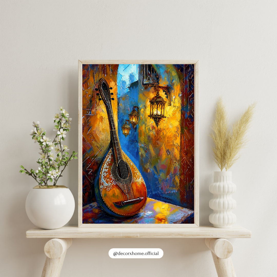 Decorexhome Vibrant Oud Melody Wall Art Poster | Abstract Musical Instrument Canvas Print | Artistic Boho Home Decor