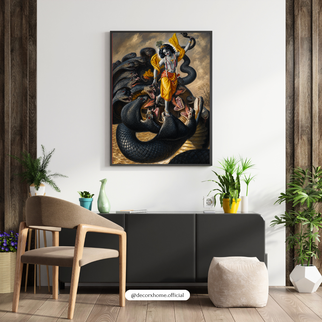 Lord Krishna Kaliya Mardan Wall Art Poster | Divine Victory Over Evil Mythological Artwork