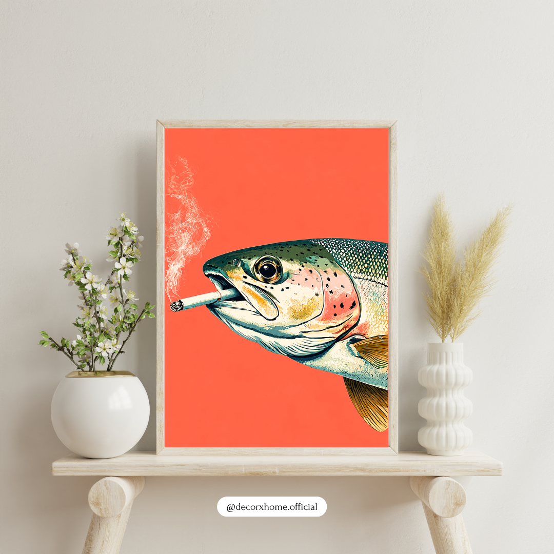 Smoking Fish Pop Art Poster | Bold Surreal Marine Wall Art Print by DecorxHome