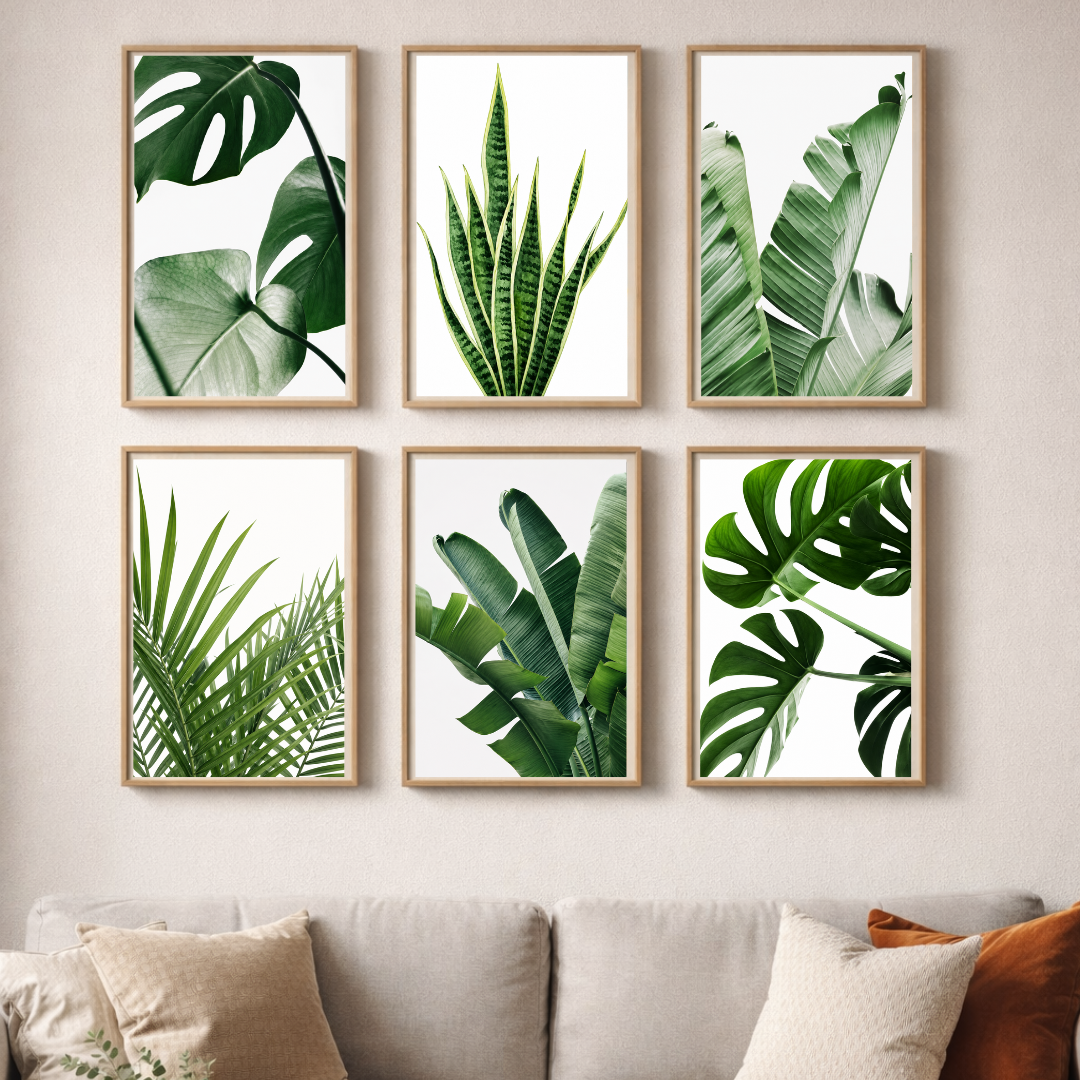 Tropical Botanical Poster Set – Monstera, Palm & Banana Leaf Minimalist Wall Art (Set of 6) | Decorxhome
