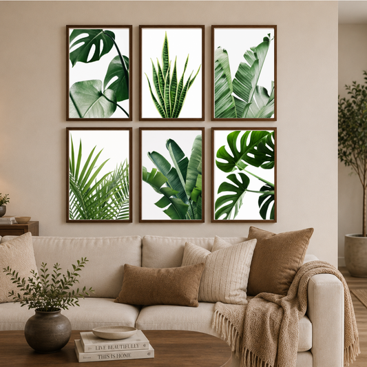 Tropical Botanical Poster Set – Monstera, Palm & Banana Leaf Minimalist Wall Art (Set of 6) | Decorxhome