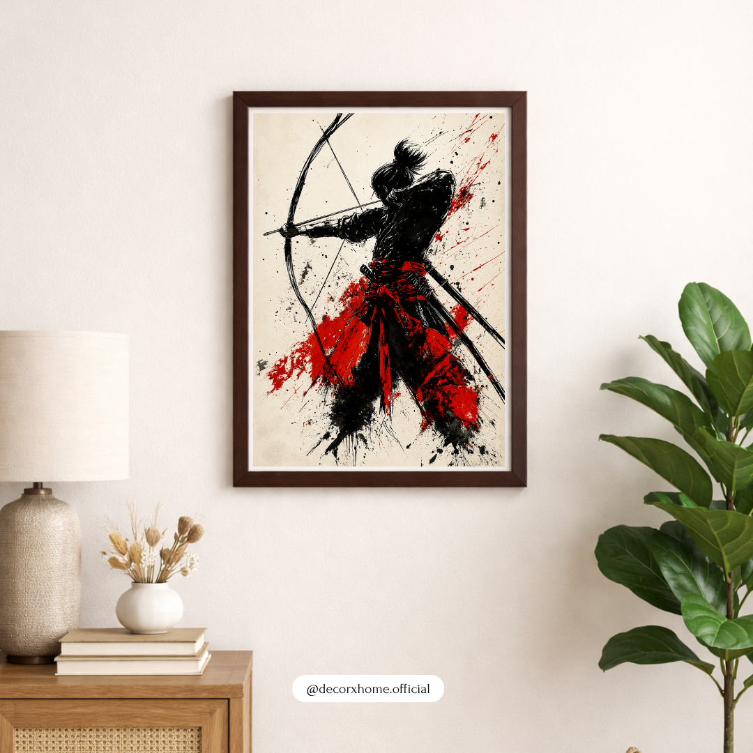 Shadow Archer Samurai Poster – Japanese Warrior Ink Art Wall Decor