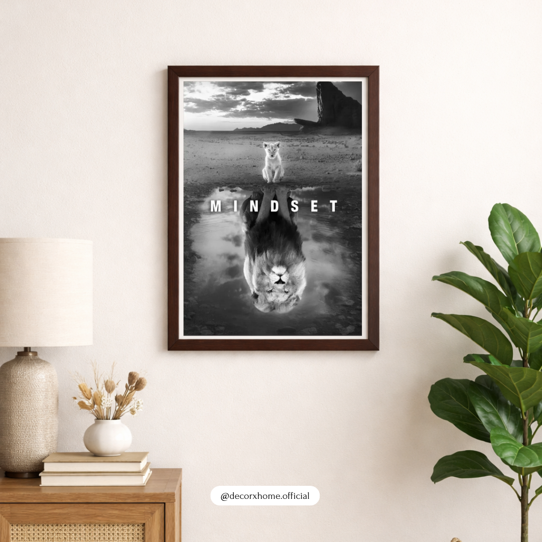 Mindset Lion Reflection Poster – Powerful Motivation Wall Art | Decorxhome