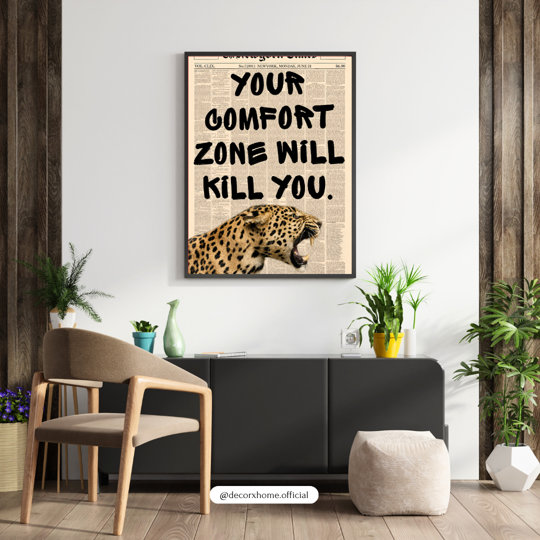 Comfort Zone Leopard Motivational Poster | Bold Inspirational Typography Wall Art by DecorxHome
