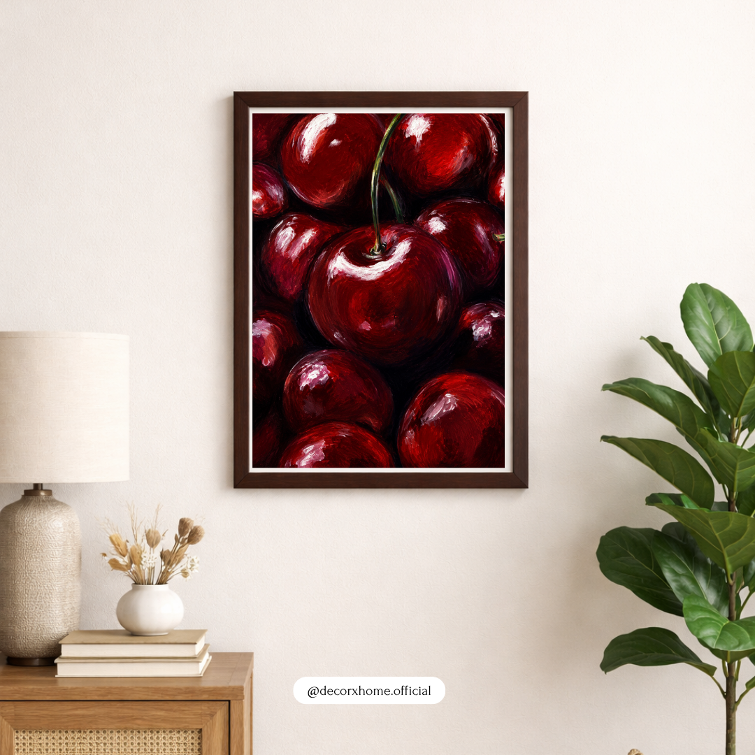Cherry Bliss Wall Art Poster | Luxury Red Cherry Painting Print | Modern Kitchen & Café Décor | Decorexhome