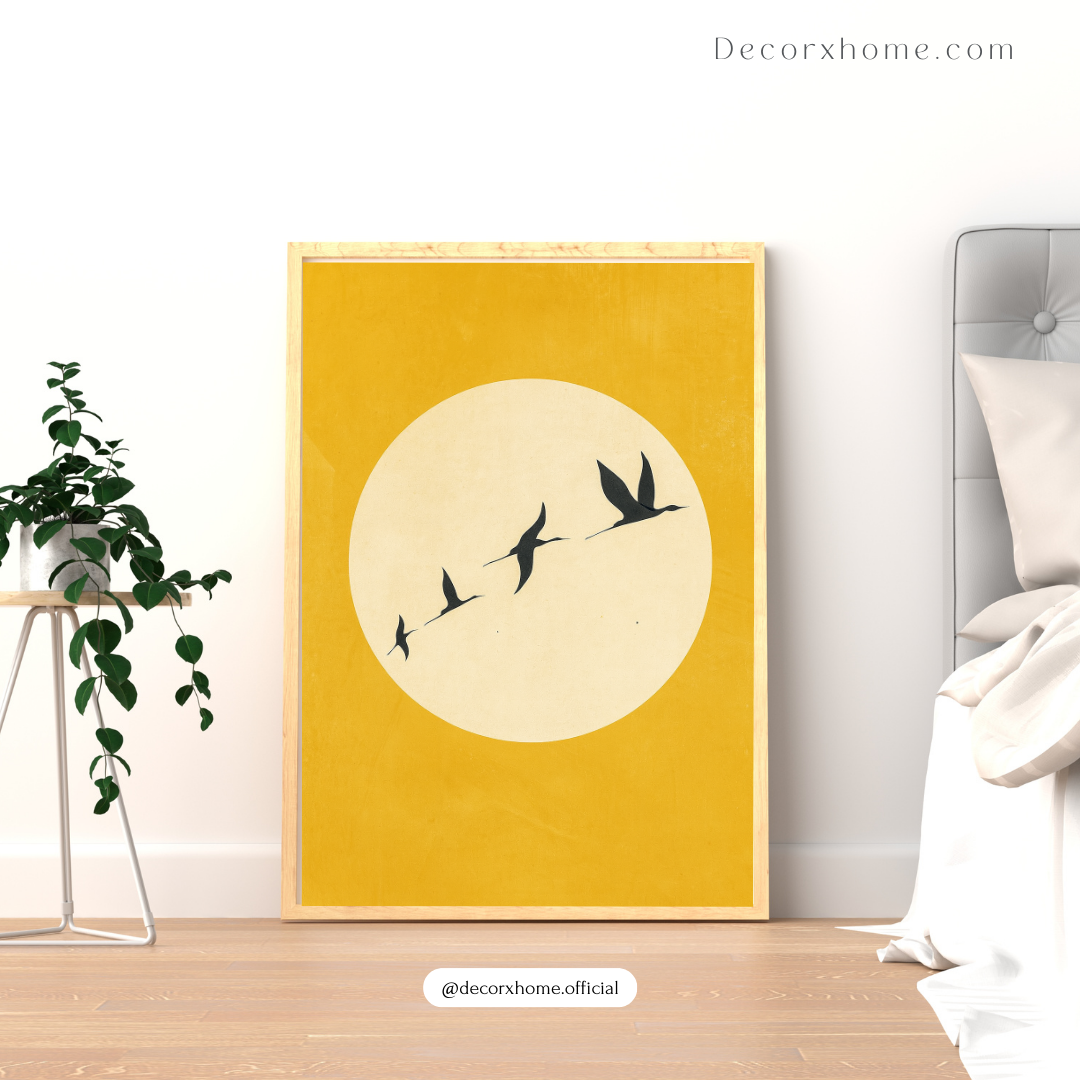 Minimal Birds in Flight Poster – Sunset Silhouette Modern Wall Art