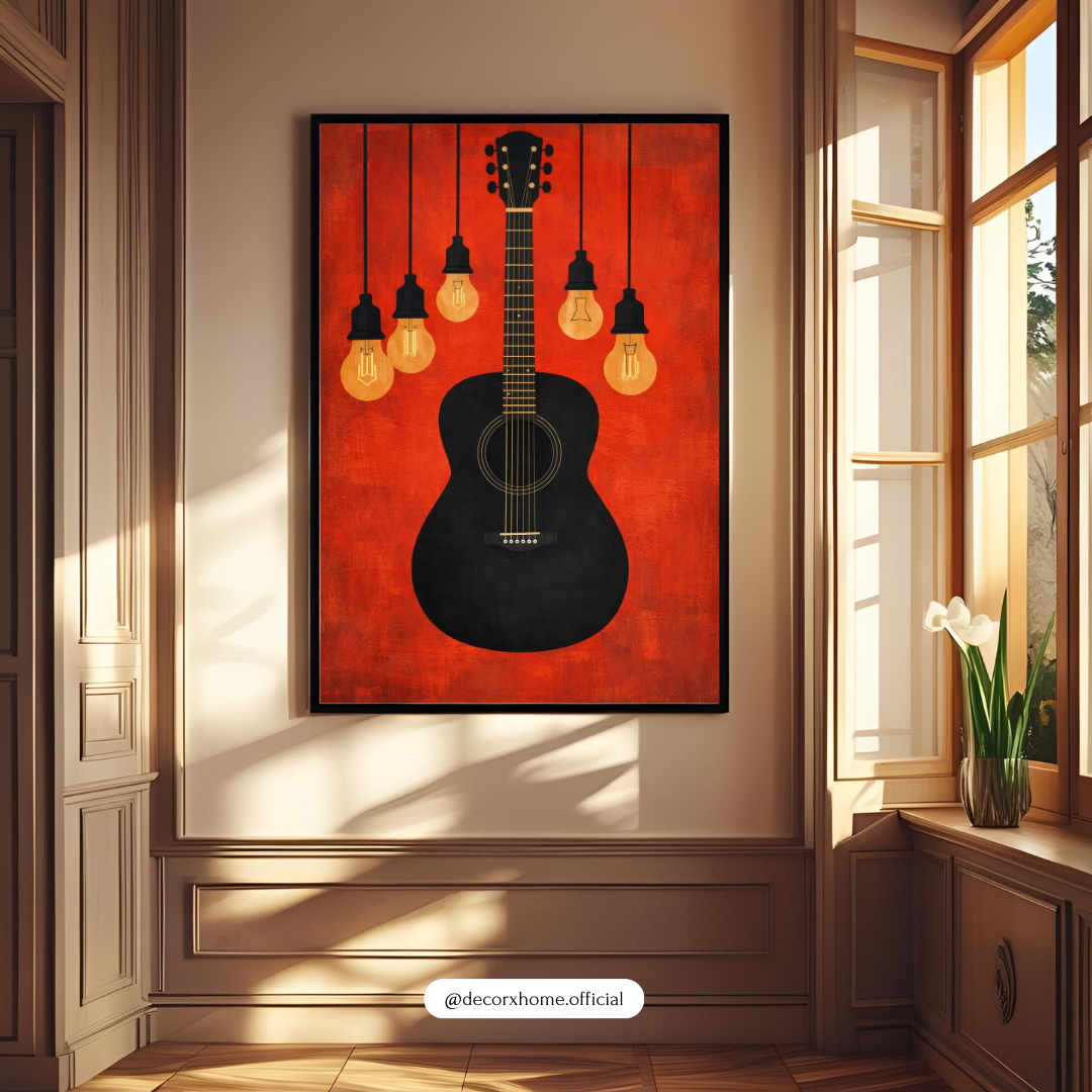 Guitar & Edison Bulbs Wall Art Poster – Modern Music-Themed Home Décor by Decorxhome