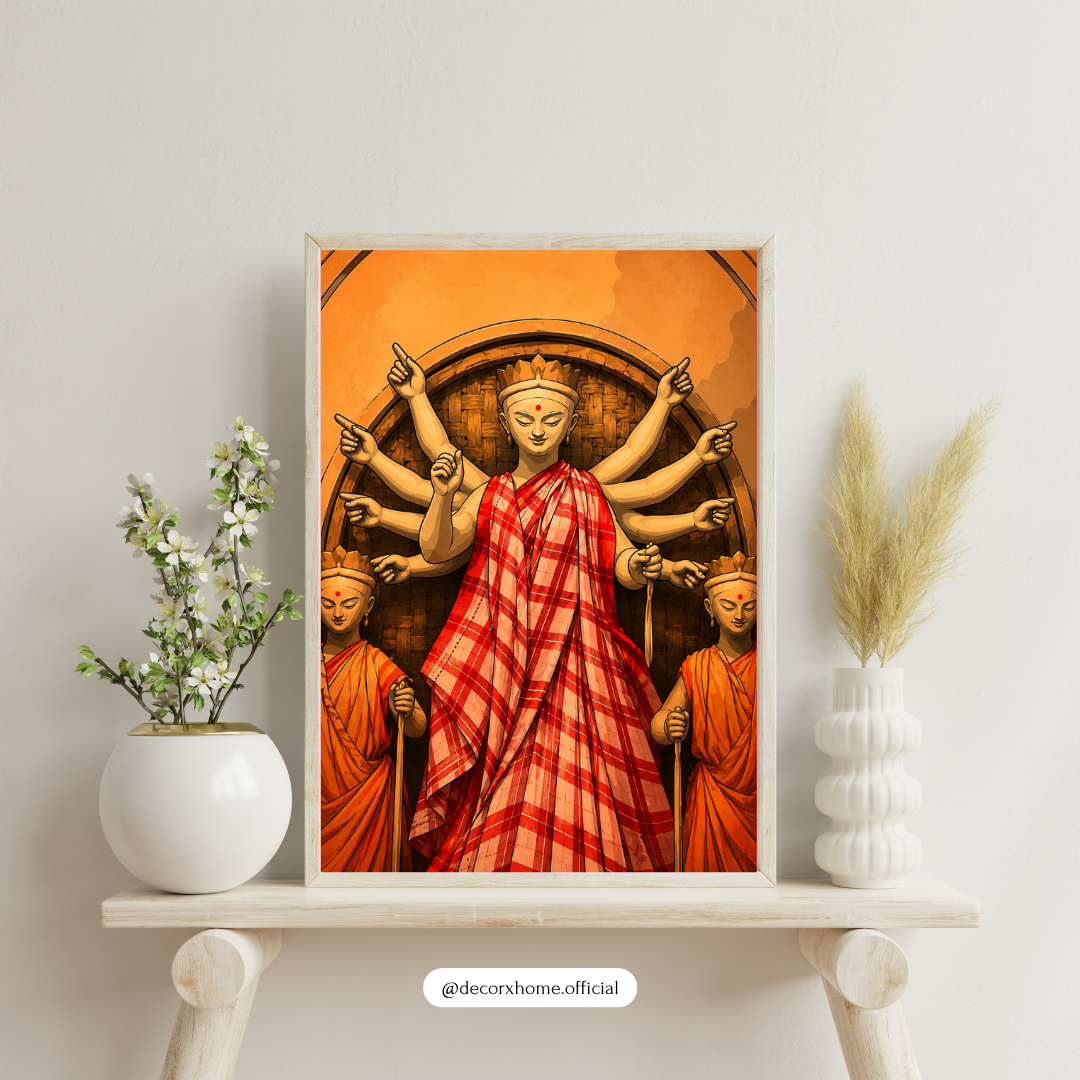 Maa Durga Bengali Saree Wall Art Poster | Traditional Indian Festival Art – Decorxhome