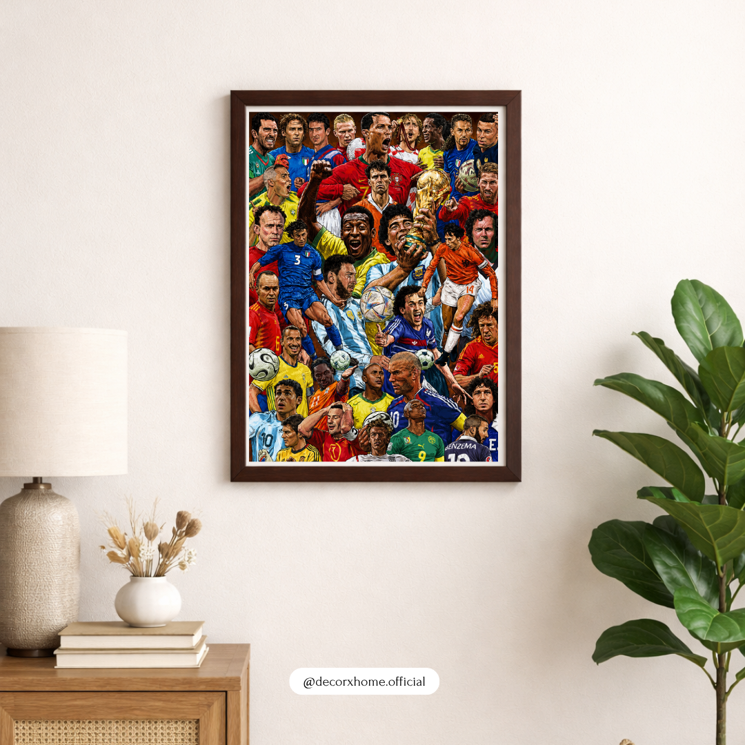 Football Legends Collage Poster with Frame – Iconic Players Wall Art for Bedroom, Gaming Room & Office