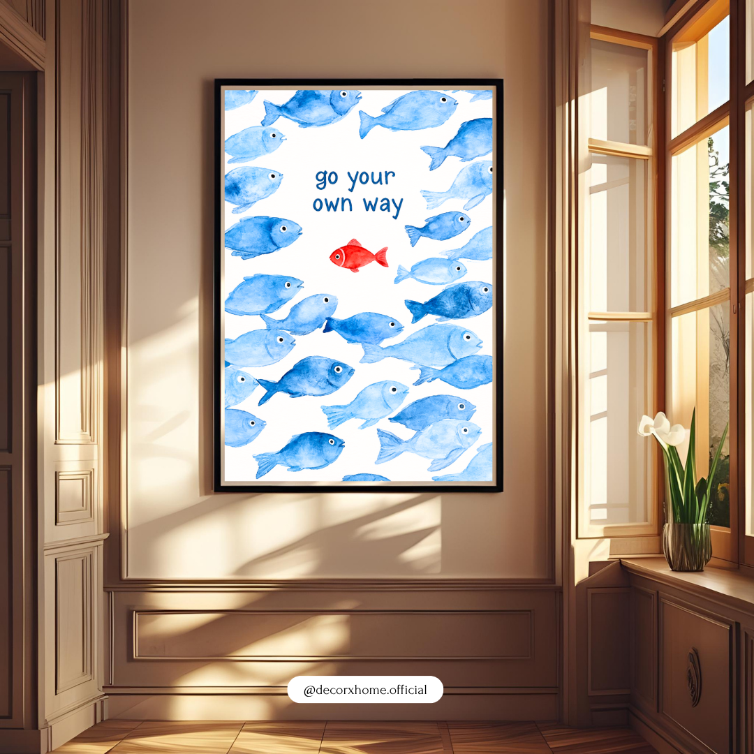 Go Your Own Way Motivational Fish Poster | Minimalist Inspirational Wall Art by DecorxHome Product Description