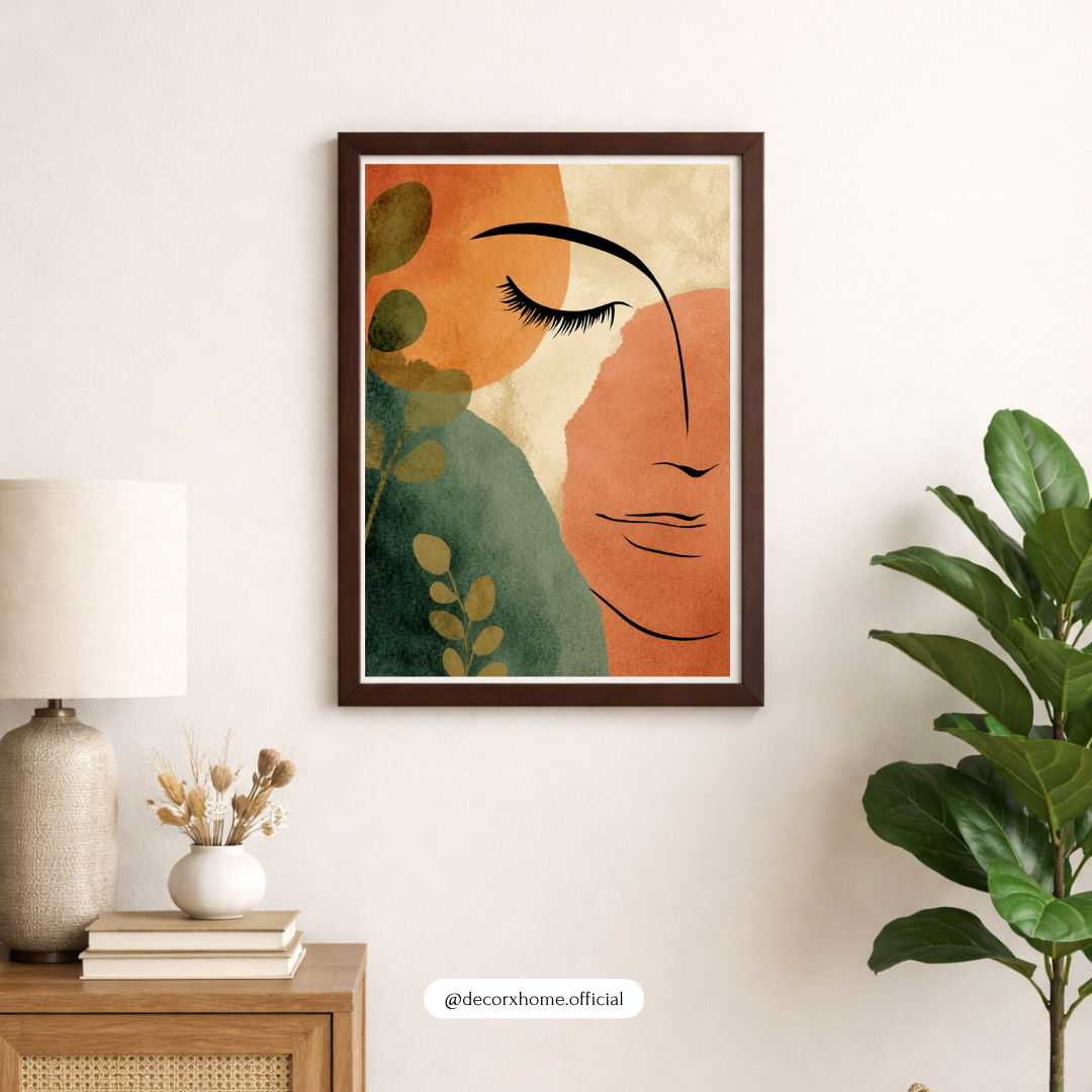 Abstract Female Face Wall Art Poster – Minimal Line Art with Earthy Tones | Modern Boho Aesthetic Print for Living Room & Bedroom | Decorxhome