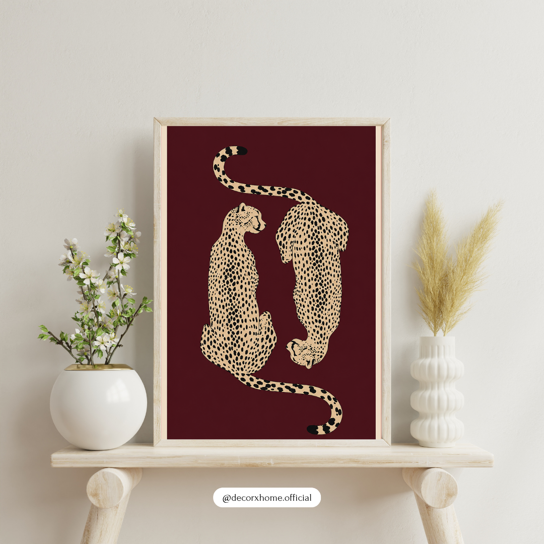 Cheetah Couple Wall Art – Minimalist Leopard Print Animal Poster