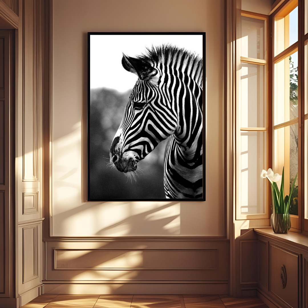 Elegant Zebra Wall Art – Black & White Framed Animal Print