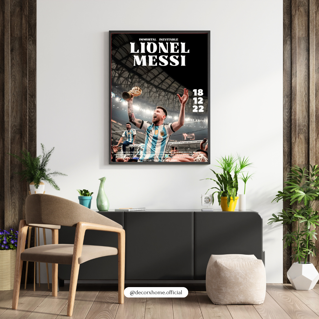 Lionel Messi World Champion Poster | Football GOAT Wall Art | Stadium Celebration Print by DecorxHome