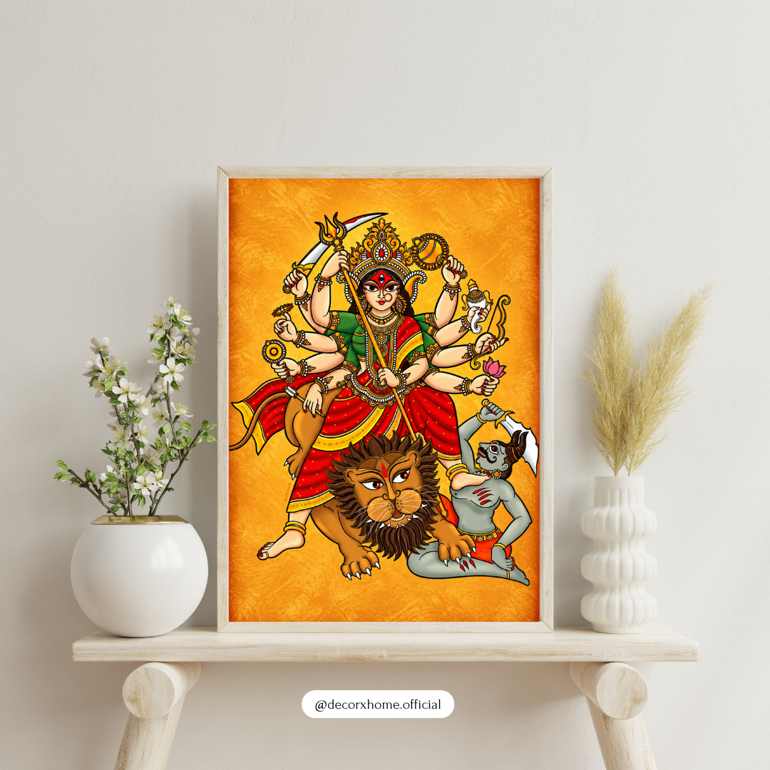 Maa Durga Divine Power & Protection Wall Art | Traditional Hindu Goddess Poster | Decorxhome