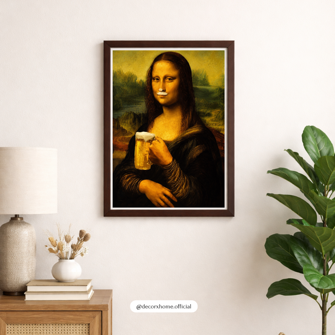 Funny Mona Lisa Beer Wall Art Poster | Humorous Renaissance Pop Culture Decor