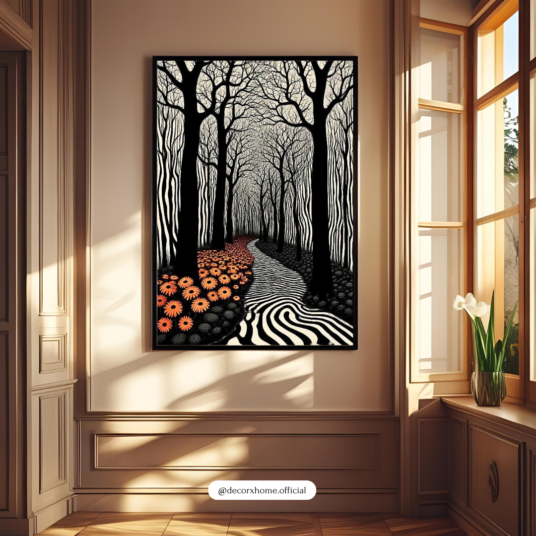 Surreal Forest Path Wall Art Poster – Modern Black & White Nature Décor by Decorxhome