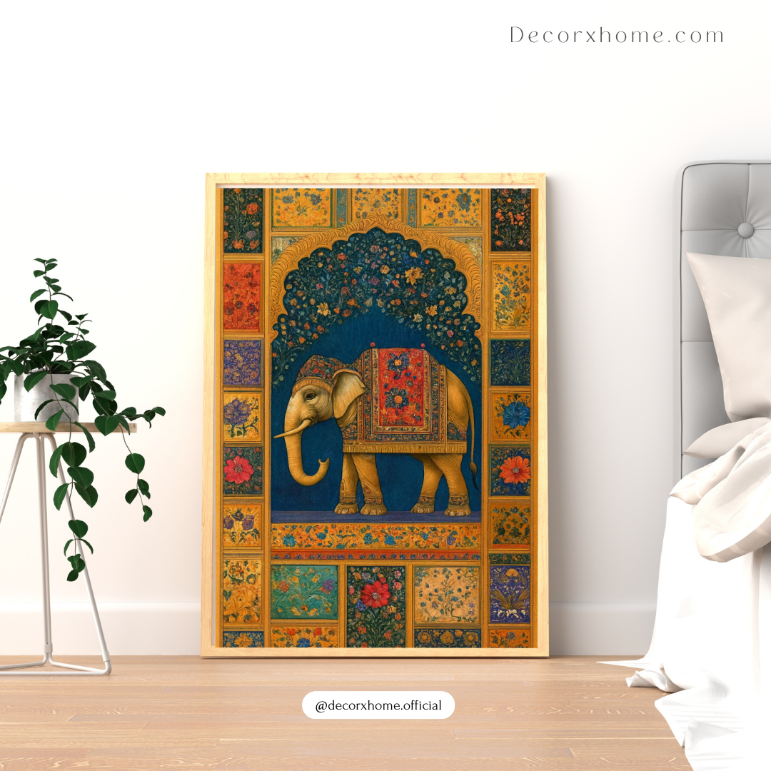 Royal Elephant Mosaic Poster – Traditional Indian Palace Art Wall Decor