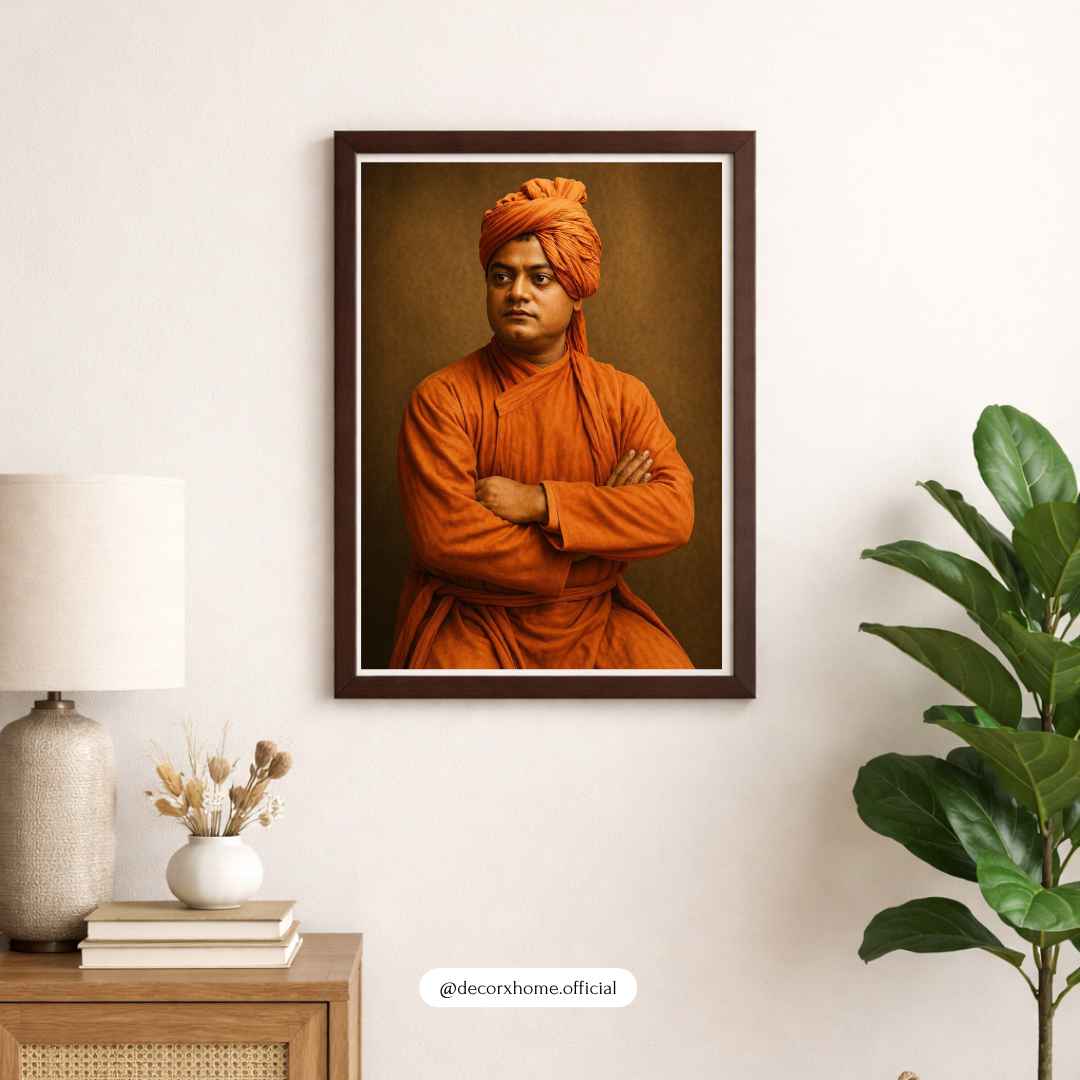Swami Vivekananda Portrait Wall Art with Frame – Inspirational Spiritual Leader Poster for Home, Office & Meditation Space | Decorxhome